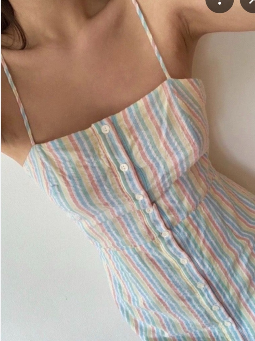 superdown Pastel Multi-Striped Spaghetti Strap Mini Dress